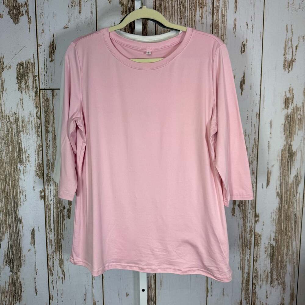 Pair of Soft 3/4 Sleeve Women's Tops. Pink and White. Size Large. Good used cond
